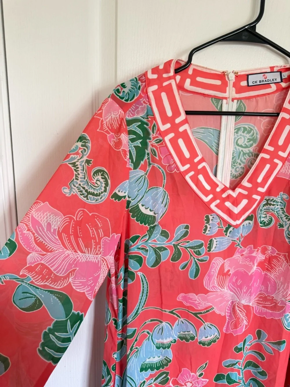 CK Bradley Peppin Caftan Coral Floral Maxi Dress - Picture 6 of 9